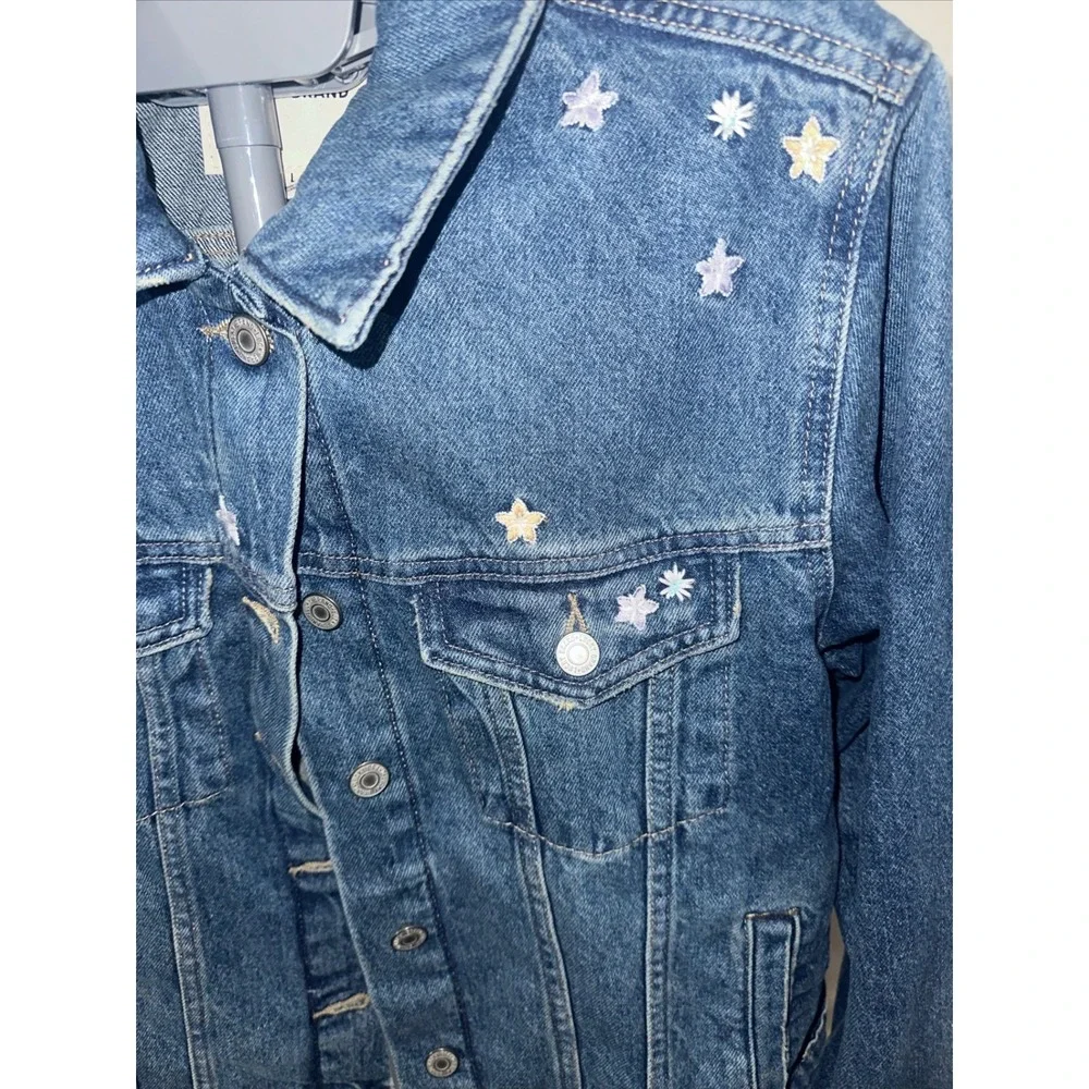 Lucky Brand Denim Jacket Embellished Star Applique Blue Jean Womens size large - Picture 4 of 12
